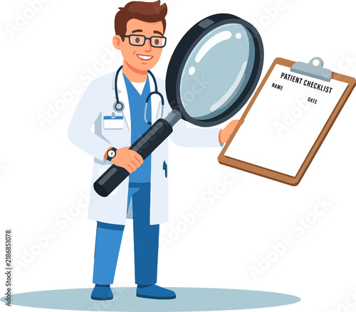 Medical professional reviewing health data examination results on a chart