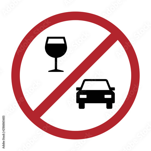 No drinking and driving sign with wine glass and car