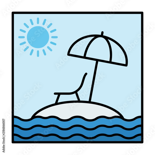 Summer Beach Scene With Umbrella And Sun Illustration