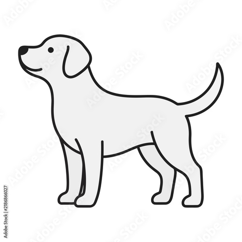 Dog standing with tail up and happy expression side view simple line drawing