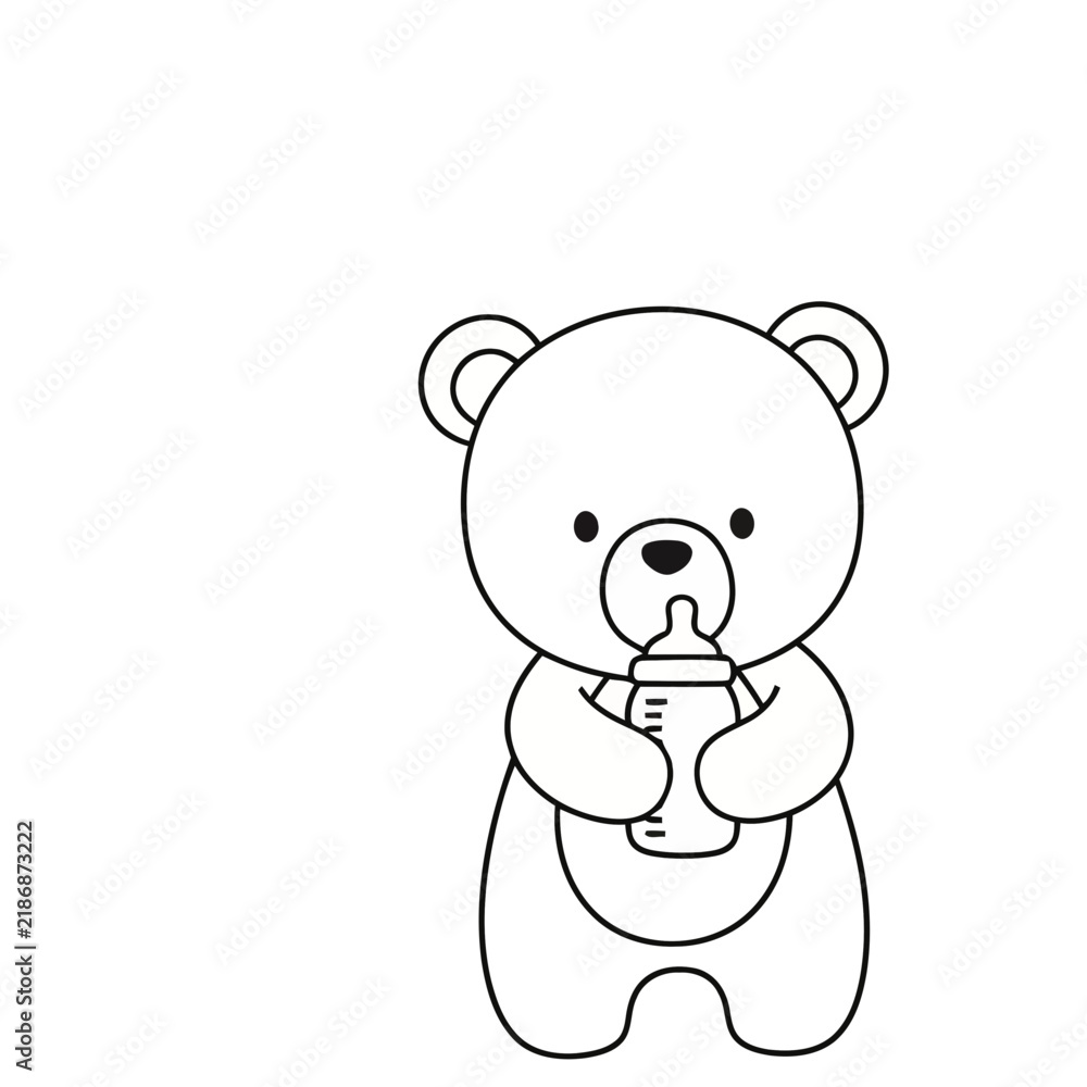 Obraz premium Cartoon bear holding a baby bottle