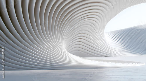 Abstract 3D white architectural wave background, minimalist parametric geometric structure