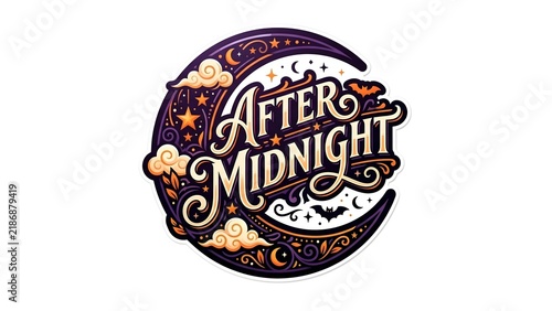 After Midnight Halloween Typography Badge with Moon and Stars