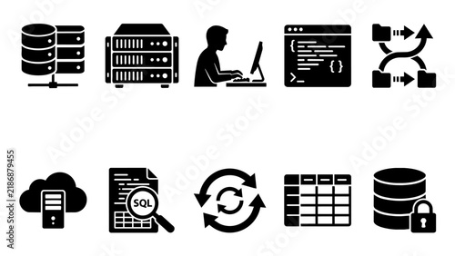 Database and Server Technology Glyph Icon Set