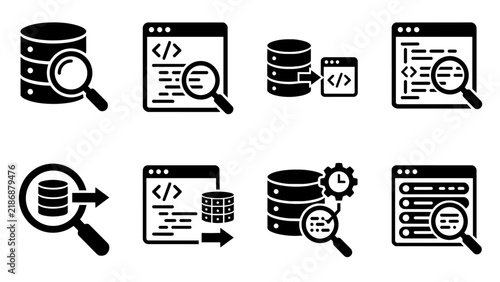 Database Search and Code Analysis Vector Icon Set
