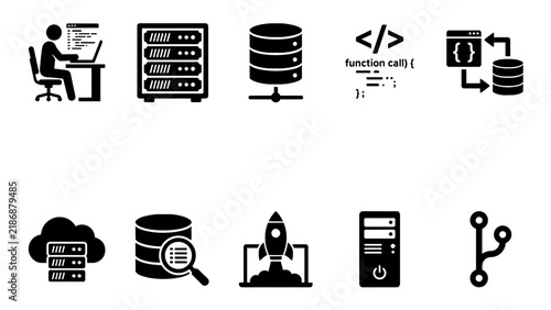 Software Development and Data Server Vector Icon Set