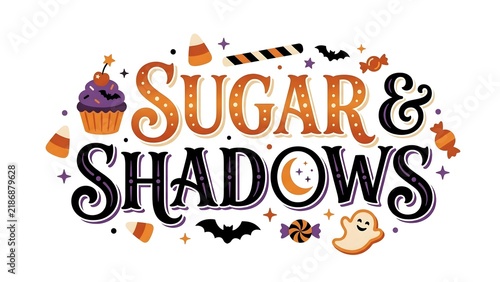 Sugar and Shadows Halloween Text Design with Sweets and Spooky Elements