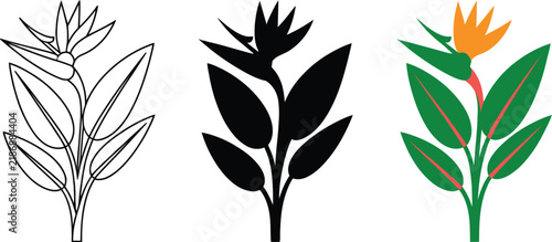 Flower icon set showing tropical plant illustrations in various