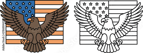 Eagle icon vector patriotic bird on american flag background