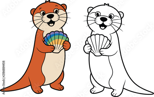 Otter vector illustration featuring a character holding a colorful