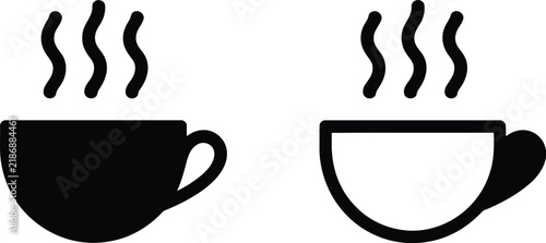 Coffee vector icon set displaying steamed beverage mugs