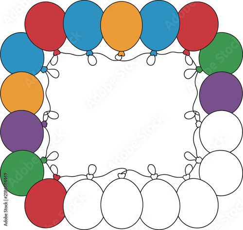 Balloon vector frame arranged in a colorful festive square border