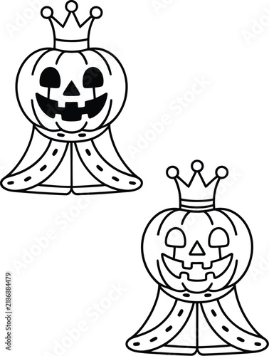 Pumpkin icon character wearing royal crown and flowing robe