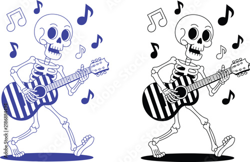 Skeleton vector illustration of a musician playing guitar
