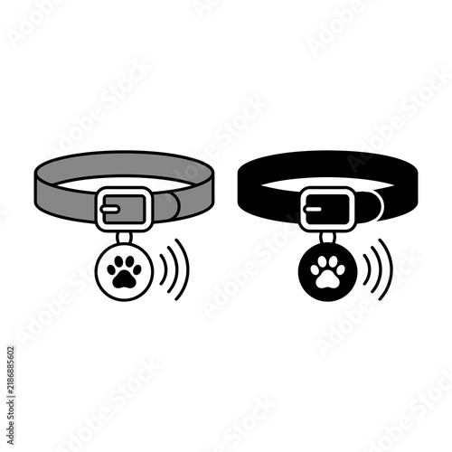 Smart Pet Collar Icon with GPS Tracking Paw Print Tag