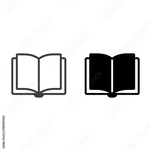 Open Book Icon Set in Outline and Solid Black Styles