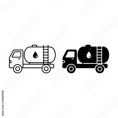 Tanker Truck Icon Set With Drop Symbol Black And White