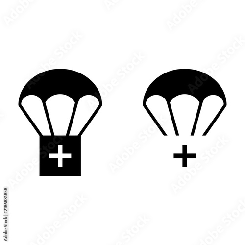 Parachutes with white crosses landing safely