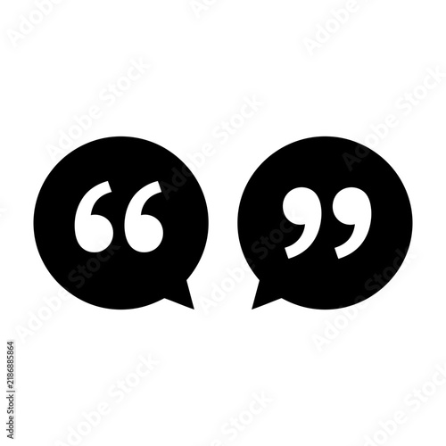 Black speech bubbles with quotation marks inside on white background