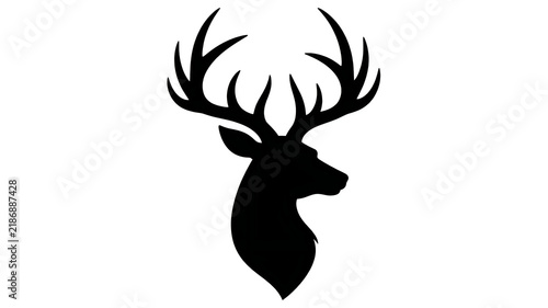 Solid black silhouette of a deer head with large branching antlers on white background
