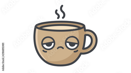 Foto Tired Coffee Cup Character with Steam