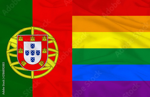 Portugal and LGBT Pride Flags Side by Side