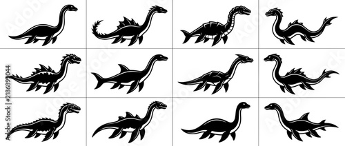 Canvastavla Collection of Cartoon Plesiosaur and Sea Monster Silhouettes