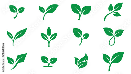 Green Leaf Sprout Vector Icon Set Plant Shoot Logo Design