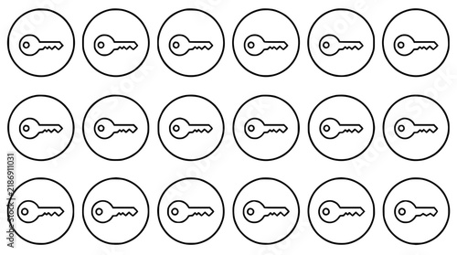 Minimalist vector illustration of 18 identical circular set with simple line art design featuring outline, illustration, graphic elements with clean design and vector art