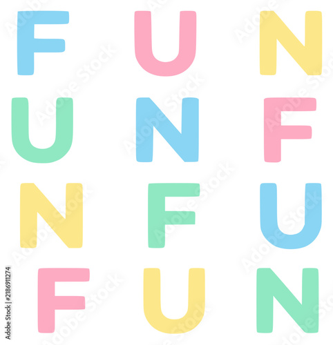 Minimalist vector illustration of the word FUN in bold set with simple line art design featuring simple design, minimalist, black and white with illustrations and graphics