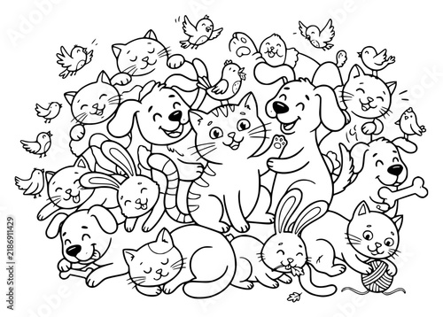 Playful black and white line art illustration of a group set with simple line art design featuring outline, illustration, graphic elements with clean design and vector art