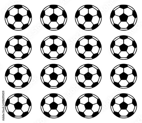 Symmetrical vector illustration of a soccer ball pattern set with simple line art design featuring line art, illustrations, graphic resources with vector and design elements