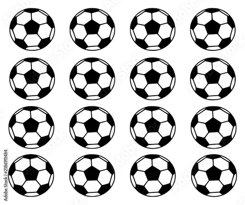 Symmetrical vector illustration of a soccer ball pattern set with simple line art design featuring sketches, drawings, vector graphics with minimalist and simple illustrations