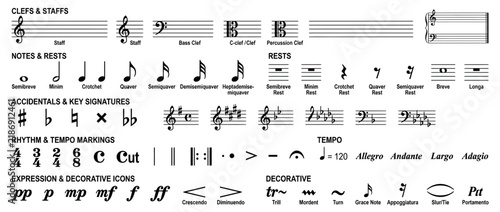 Canvastavla Musical Notation Symbols Isolated on Transparent Background