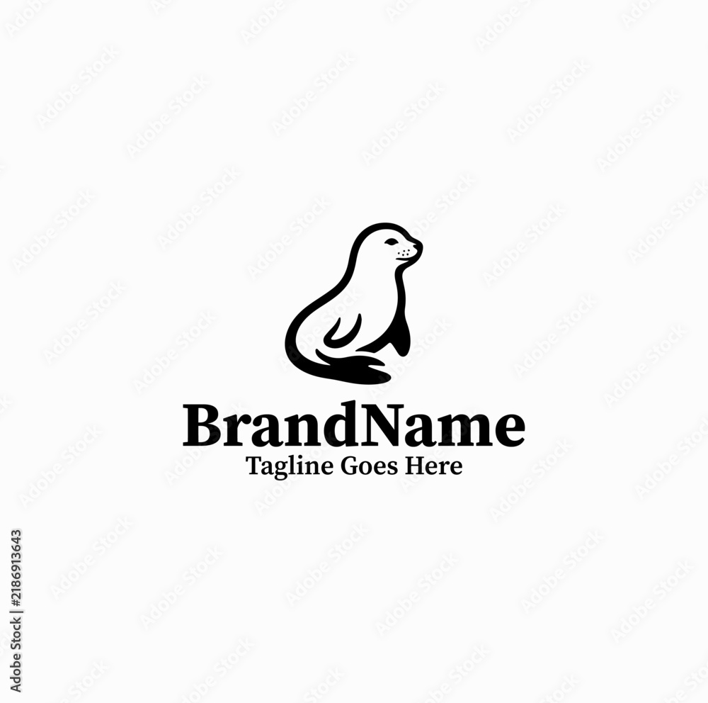 Fototapeta premium Ocean Seal Vector Logo — Black Image Marine Animal Mascot Graphic Isolated on White Background