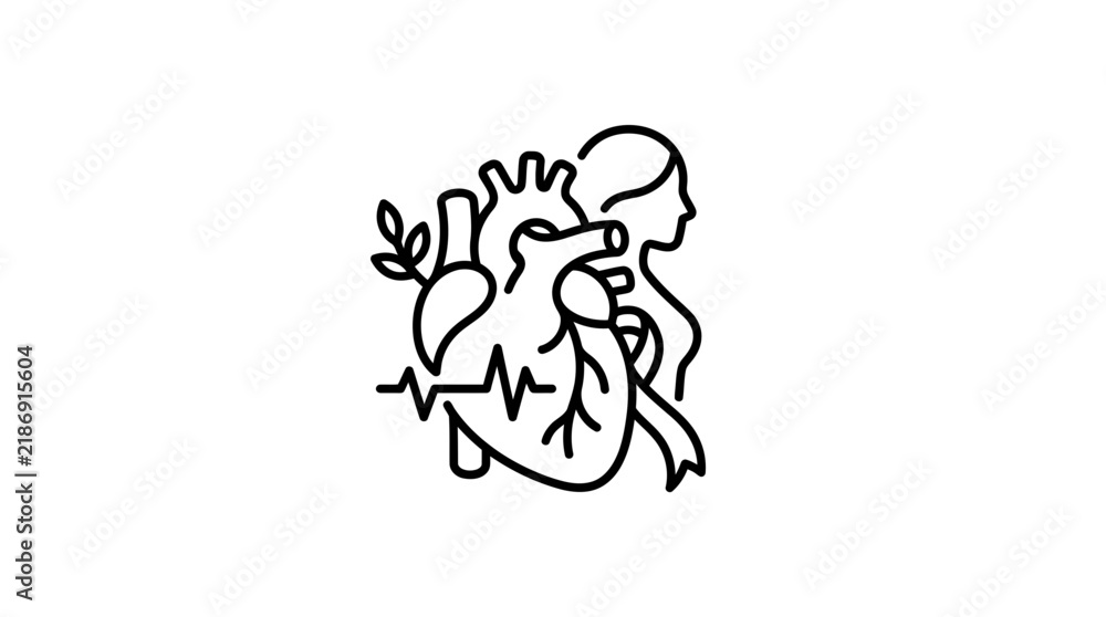 Obraz premium Heart Health Woman Concept Line Art Isolated