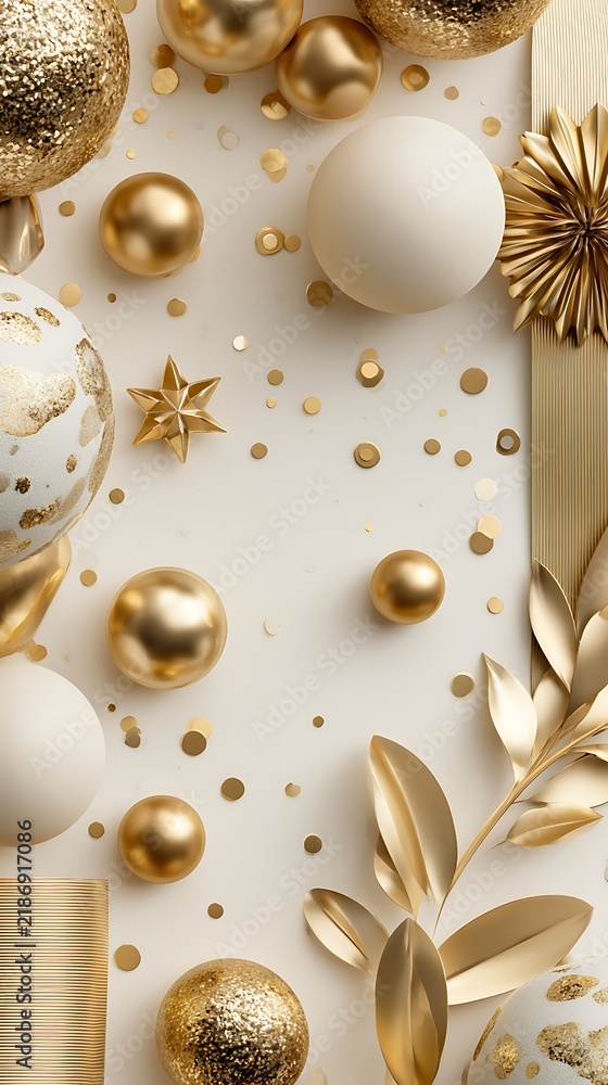 Fototapeta premium Golden Christmas decorations on white background