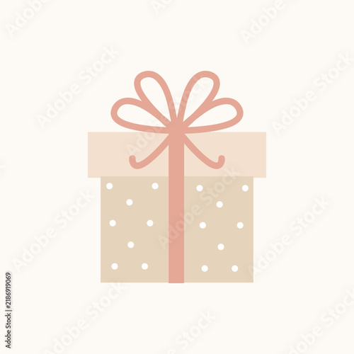 Gift giving and celebration concept, present box with polka dot pattern and decorative ribbon bow for birthday or holiday surprise. Festive occasion and retail commerce element, minimalist flat.