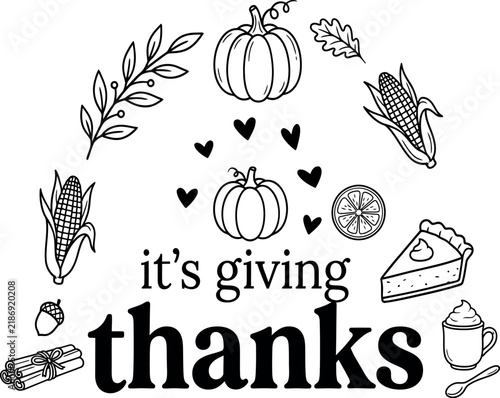 It’s Giving Thanks – Minimalist Thanksgiving Typography with Autumn Icons