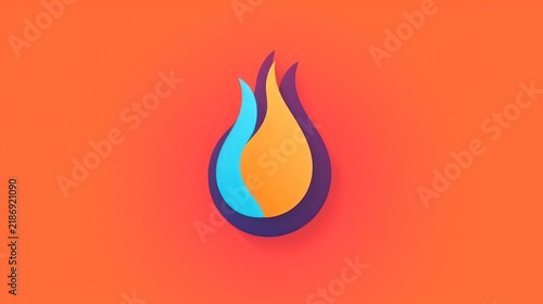 Stylized Flame Icon with Blue and Orange Colors on Orange Background.