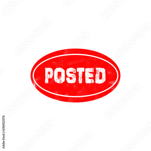 Red rubber stamp with the word posted inside an oval shape for business document marking and office labels