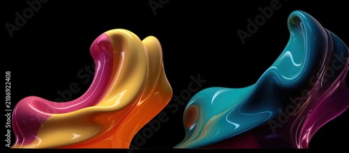 Abstract Fluid Art Forms in Vibrant Colors on Black Background.