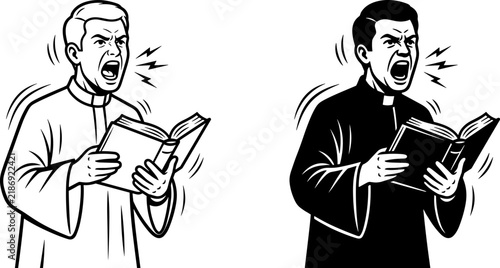 Bild auf Leinwand Angry priest shouting while holding a bible