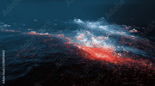 Dynamic Data Visualization Illustrating World War II Ship Losses with Striking Red and Blue Contrasts Over a Dark Water Background Reflecting Historical Impact