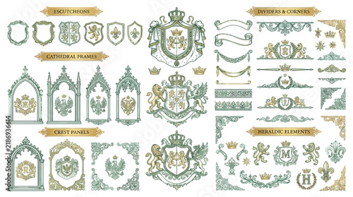Heraldic Emblems, Crests, Dividers & Ornate Frames - Vintage Design Elements