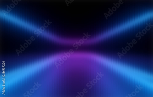 Картината върху платно Abstract symmetric hourglass shape of neon blue and purple streaking light in da