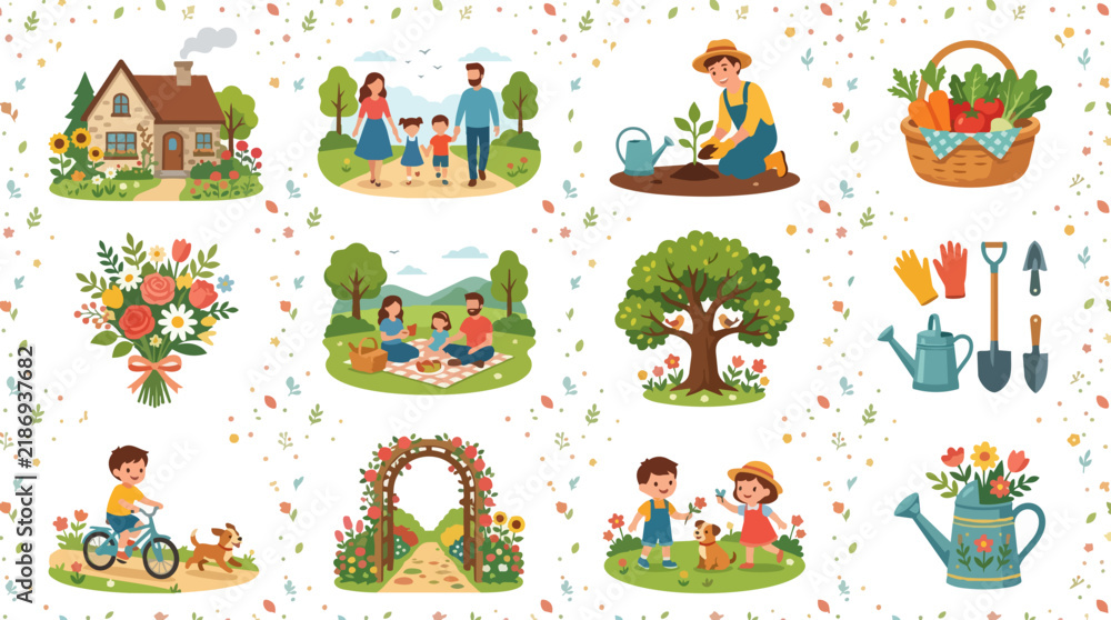 Fototapeta premium Springtime garden activities and family fun outdoors