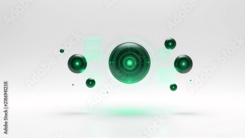digital illustration white background center circular green circle circular pattern middle surrounding circle six smaller green circles different sizes shapes circles arranged symmetrical pattern