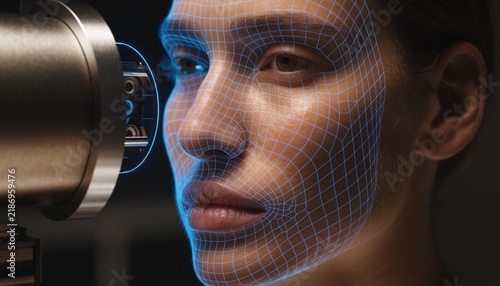 AI Technology Scanning Human Face for Precision Facial Analysis and Advanced Biometric Mapping