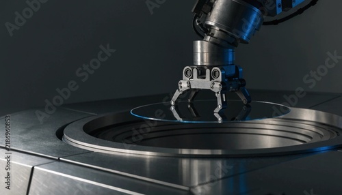Robotic Arm Placing Silicon Wafer into Advanced Semiconductor Lithography Machine